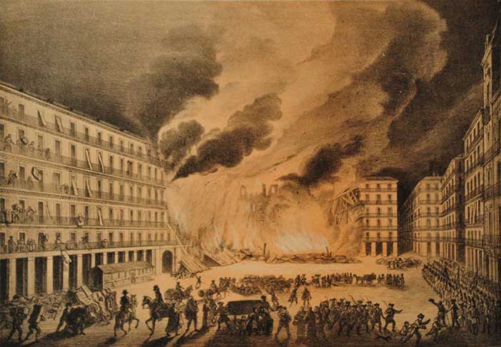 Matafuegos, precedente de los bomberos de Madrid apagaron el incendio de la Plaza Mayor de 1790